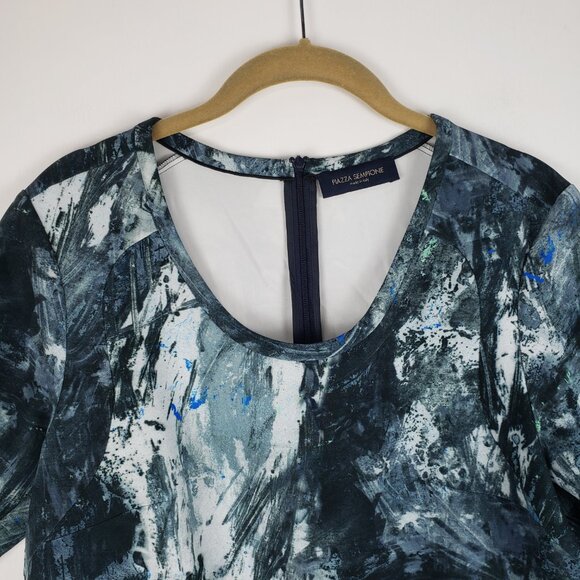 Piazza Sempione Scuba Top Short Sleeve Peplum Blue Gray Marble Size 40 US 6 - Picture 2 of 9